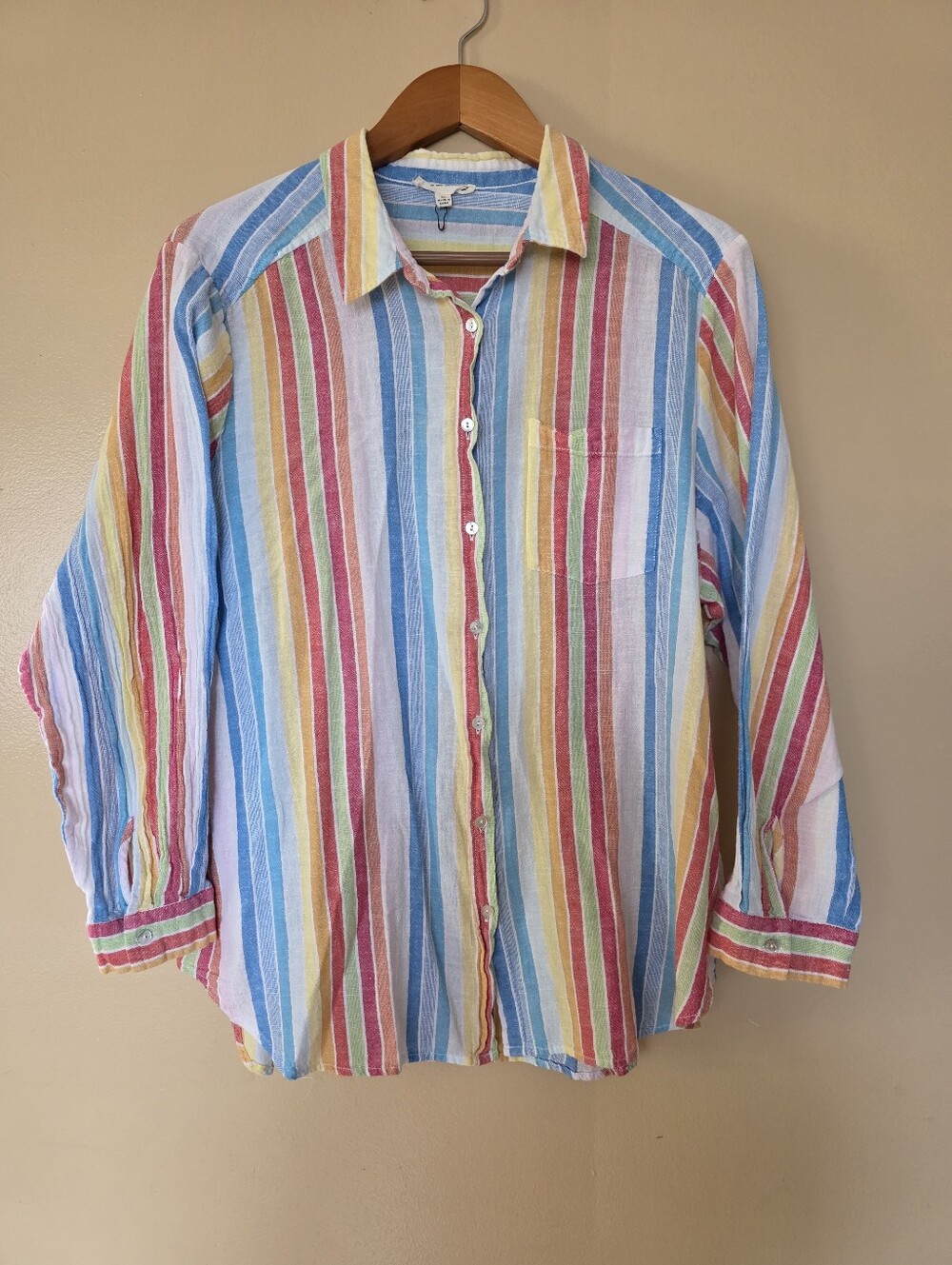 Jane & Delancey Rainbow Linen Blend   Top 2X Coastal Grandma Boho Artsy Preppy